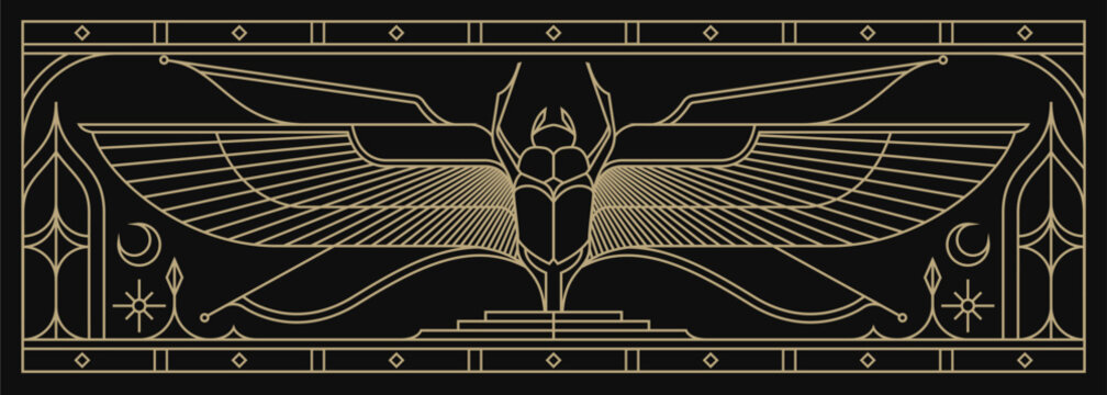  sacred Scarab egypt culture wall art design. beetle with wings Vector illustration logo, personifying the god Khepri. Symbol of the ancient Egyptians
