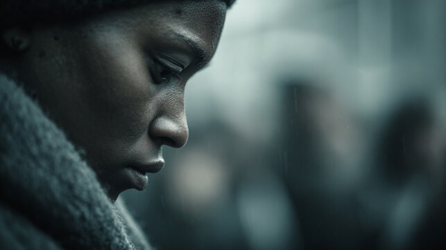 A detailed portrait captures a person in a moment of quiet introspection, with subtle expressions.