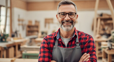 Confident Male Woodworker Portrait in Authentic Workshop Setting