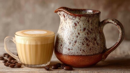 Coffee sample next to a small milk pitcher