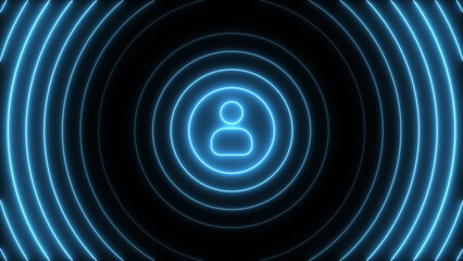 Glowing Neon Blue User Profile Icon with Concentric Circles on Black Background Futuristic Avatar Symbol for Social Media, Networking, Account, and Digital Identity Concepts