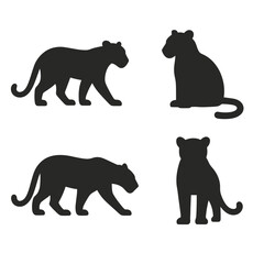 Simple Silhouette Panther Illustration Isolated in Various Poses Animal Image