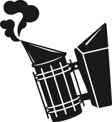 Beekeeping Smoker with Smoke, Vintage Insect Hive Tool for Honey Farming, Black and White Icon of Beekeepers Equipment, Natural Honey Production, Apiary Concept, Farm and Agriculture Illustration