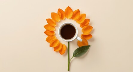 Coffee Cup Flower Petals Creative Arrangement Minimalist Design