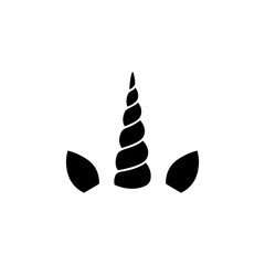 Unicorn horn and ears silhouette vector flat design on white background. © Ximora