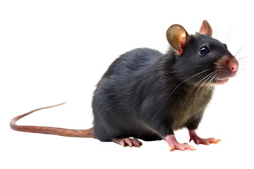 Black rat is standing on a white background