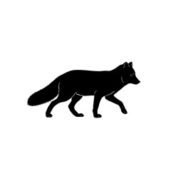 Silhouette of an Arctic Fox Walking Logo, Fluffy Tail and Pointed Ears