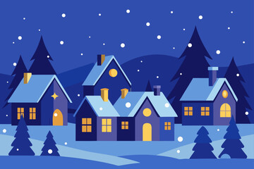 Fototapeta premium Snowfall Over Quaint Village Scene