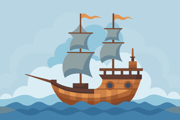 Pirate Ship in Misty Open Seas