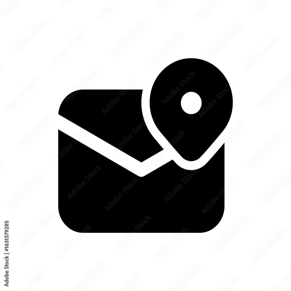 Poster envelope icon with location pin on top indicating location based email or mailing address concept de