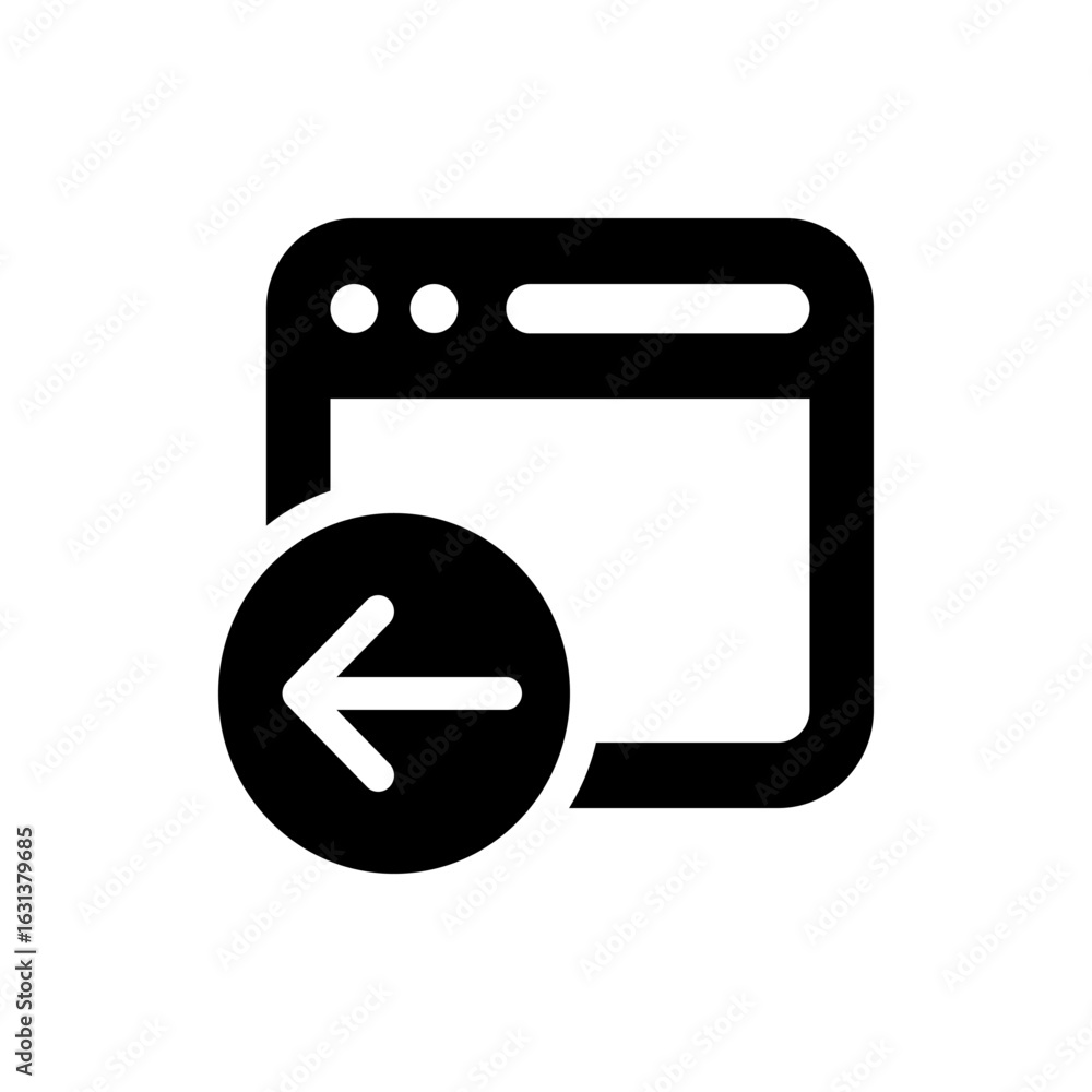 Aufkleber black and white illustration of a browser window with a back arrow button on the left side of the wi