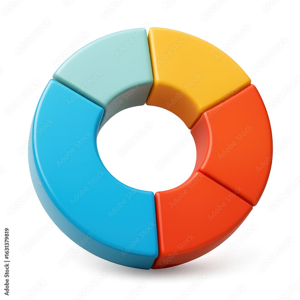 Poster vibrant data visualization: a colorful 3d pie chart, representing data segmentation, offers a clear 