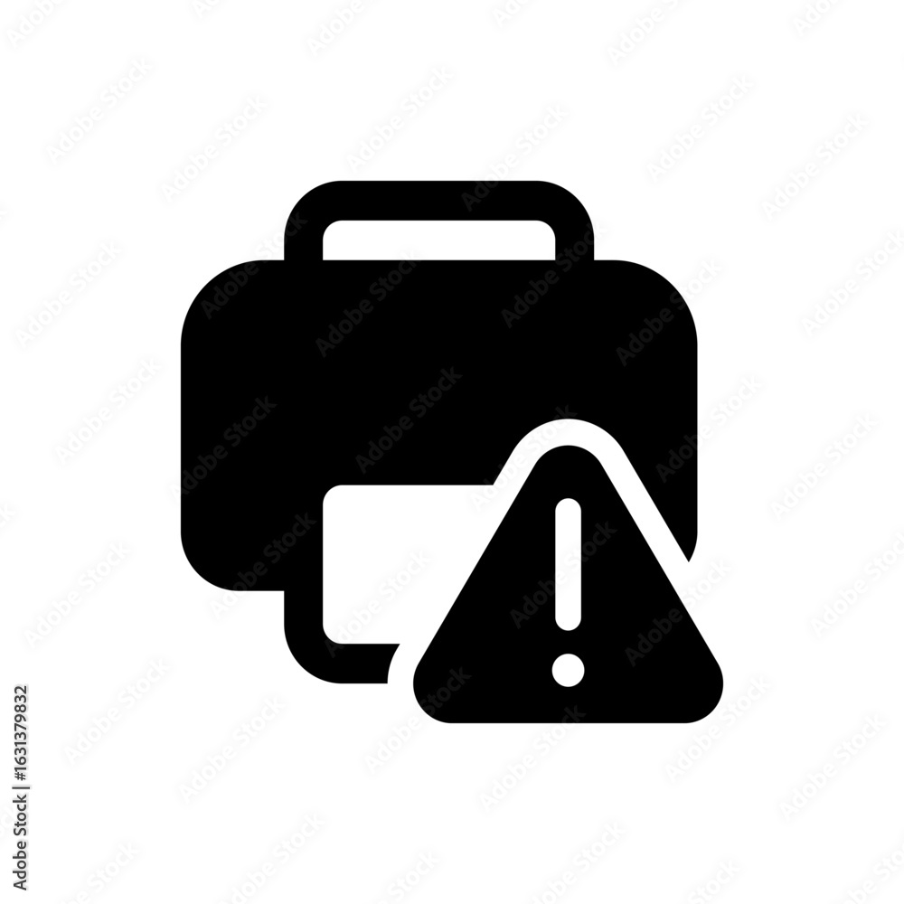 Aufkleber black printer icon with an exclamation mark triangle indicating an error or warning notification mes