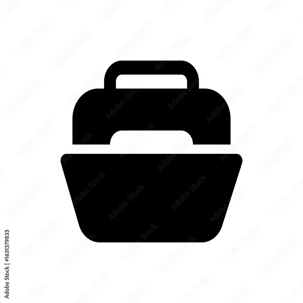 Poster Illustration of a simple black folder icon with a handle on top and a document inside, solid fill design