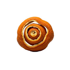 Fototapeta premium Dried orange peel in a spiral shape, nuanced texture, earthy orange and brown tones, isolated on a smooth transparent background with studio lighting. Concept of natural beauty and simplicity
