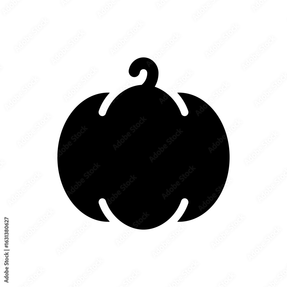 Poster black silhouette of a pumpkin with a curly stem isolated on a white background in a simple vector st