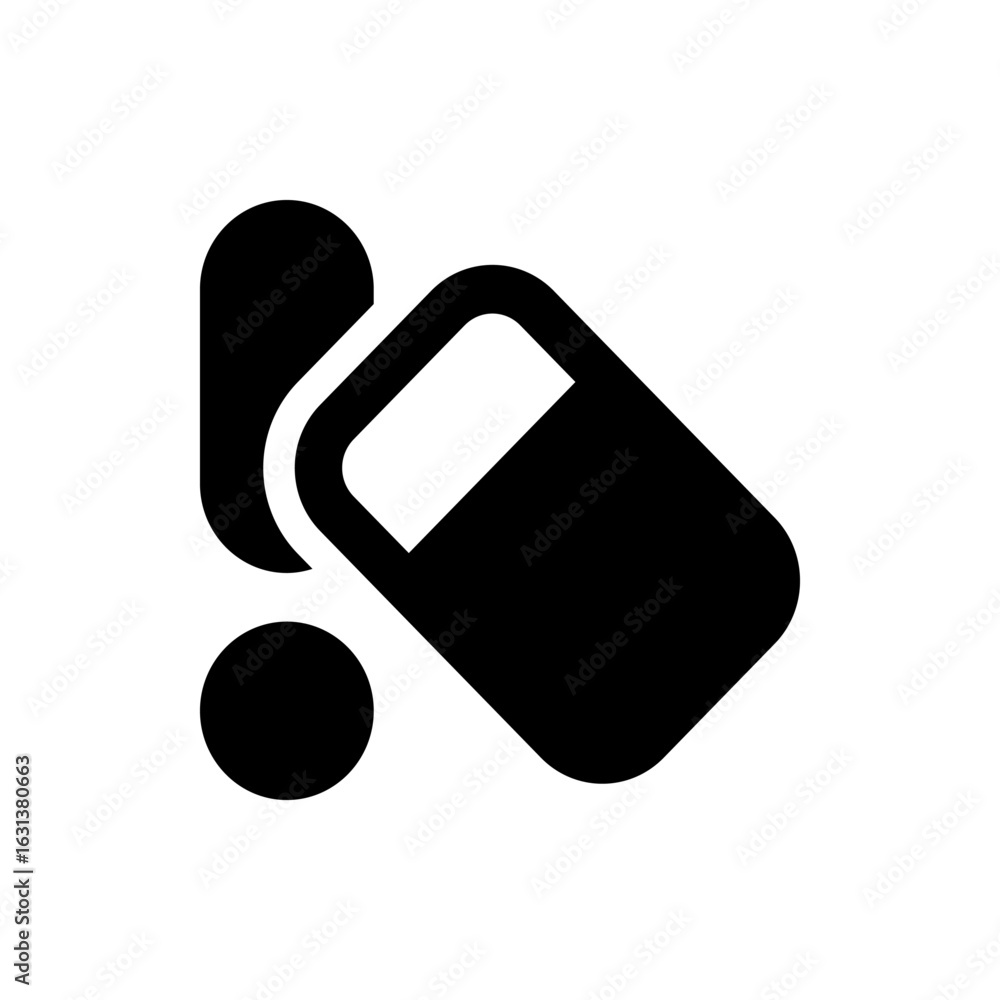 Poster paint bucket icon showing liquid spilling with a drop and a container in black and white simple desi