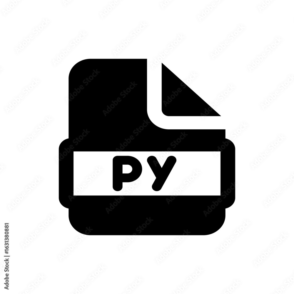 Poster black file icon with rounded corners and a white rectangle containing the letters py in bold font st
