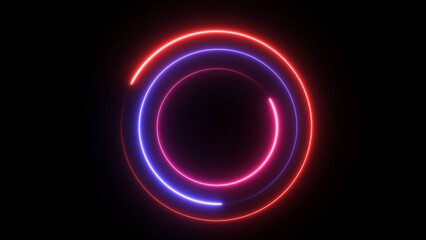 Cosmic dance of neon circles illuminating infinite possibilities on a dark
