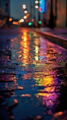 Urban Night Reflections: A City's Glowing Puddle