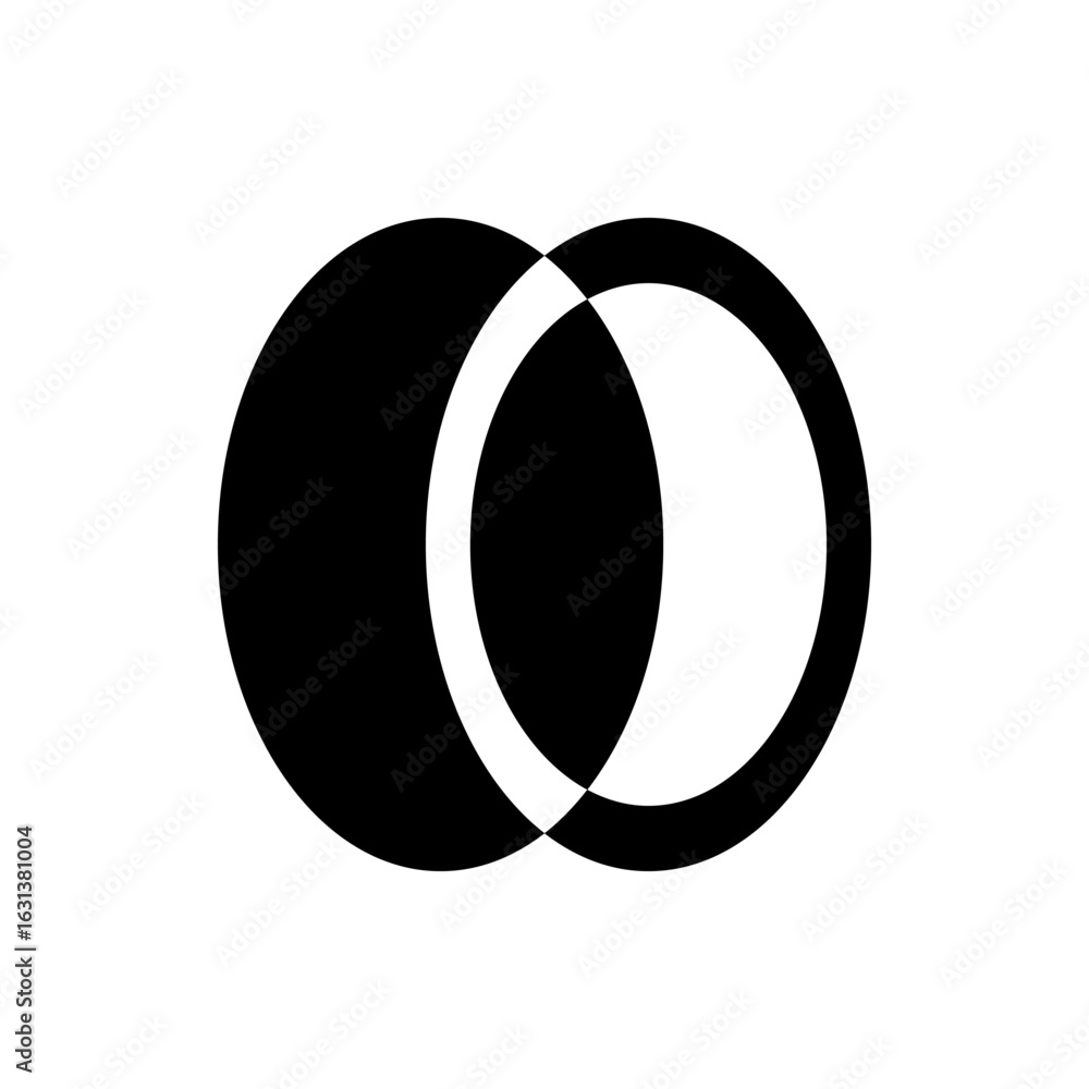 Aufkleber two overlapping circles with one solid black and the other a black outline on a white background vie