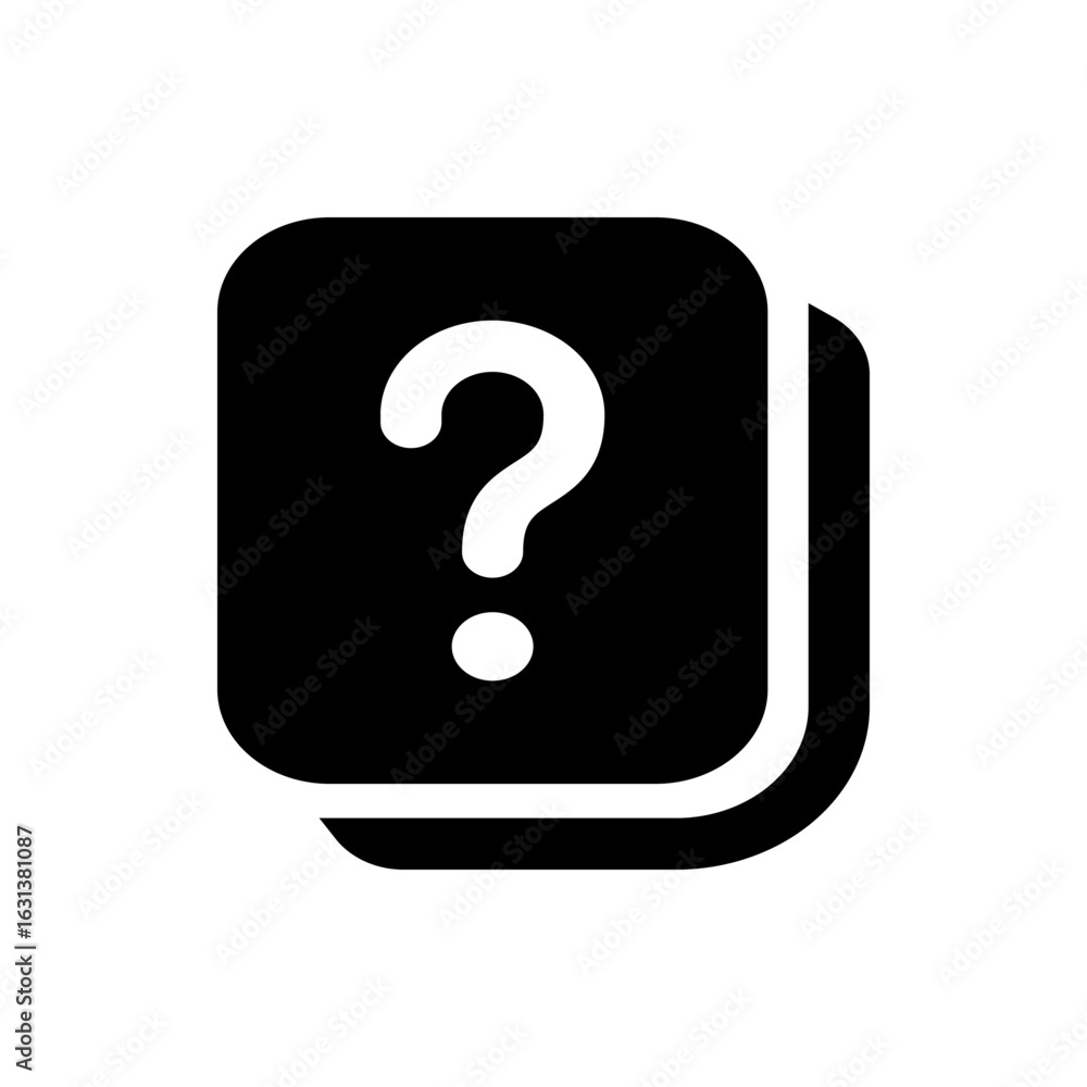 Poster black and white icon showing two overlapping documents with a question mark on the topmost document