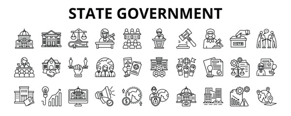 30 State Government Line Icons Vector - government, building, politics, public, democracy, Constitution