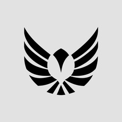 Symmetrical bird logo design featuring an abstract eagle or hawk with spread wings