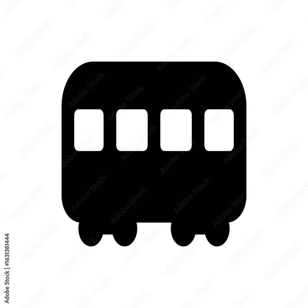 Poster illustration of a simple black bus with rounded corners and four windows on a white background view 