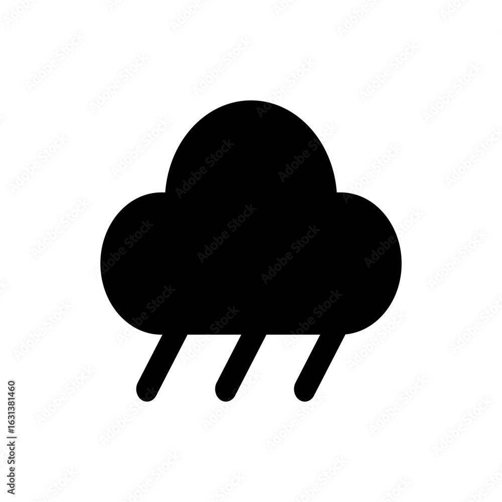 Poster illustration of a black cloud with three rain streaks falling from it in a simple minimalist style d