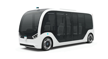White autonomous shuttle bus on a plain background, future mobility
