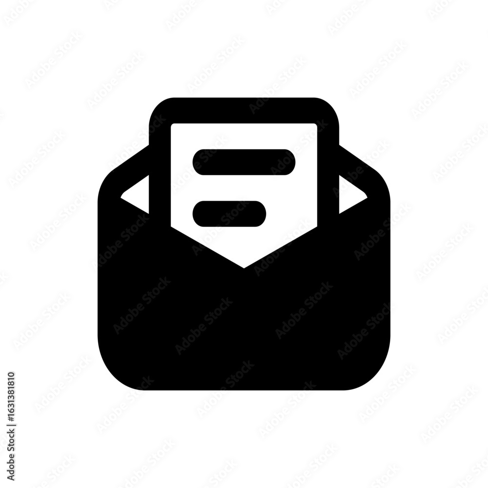 Poster black and white graphic of an open envelope with a letter visible inside showing two lines of text c