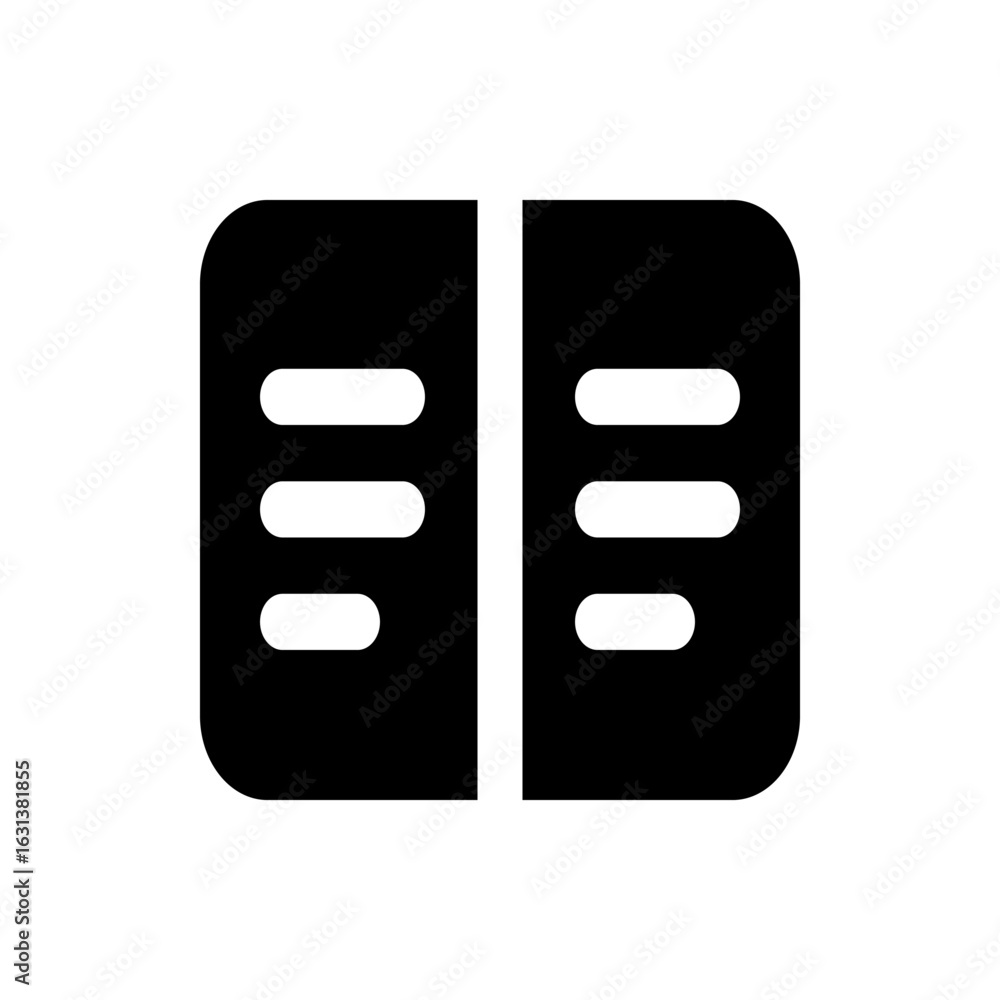 Poster two black rectangles with rounded corners each containing three white horizontal lines centered vert
