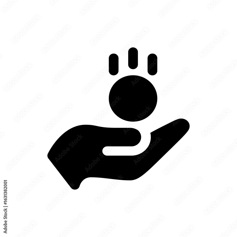 Poster black hand holding a coin with three small circles above it in a simple and minimalist illustration 