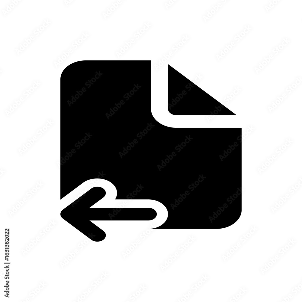Poster black file icon with an arrow pointing to the left indicating a return or back function on a white b
