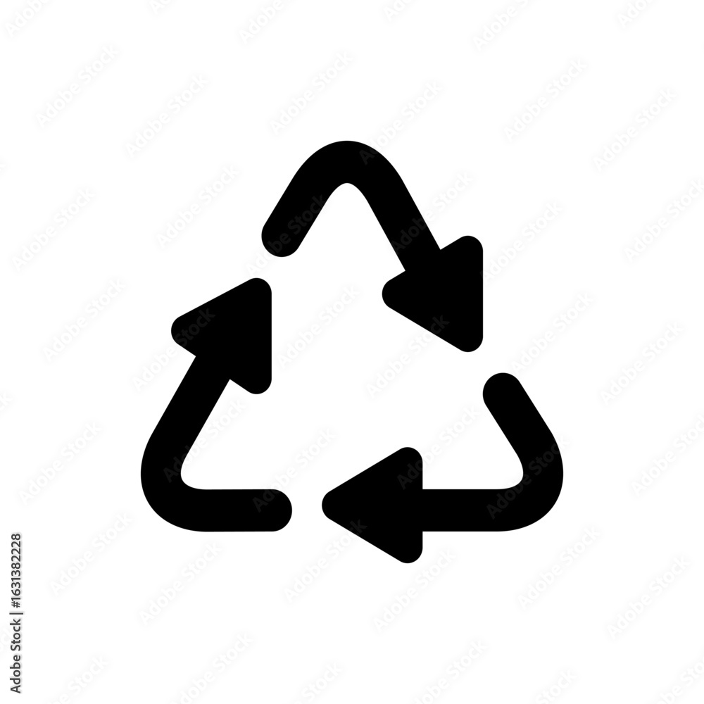 Poster illustration of a triangular recycling symbol with three arrows in a continuous loop on white backgr
