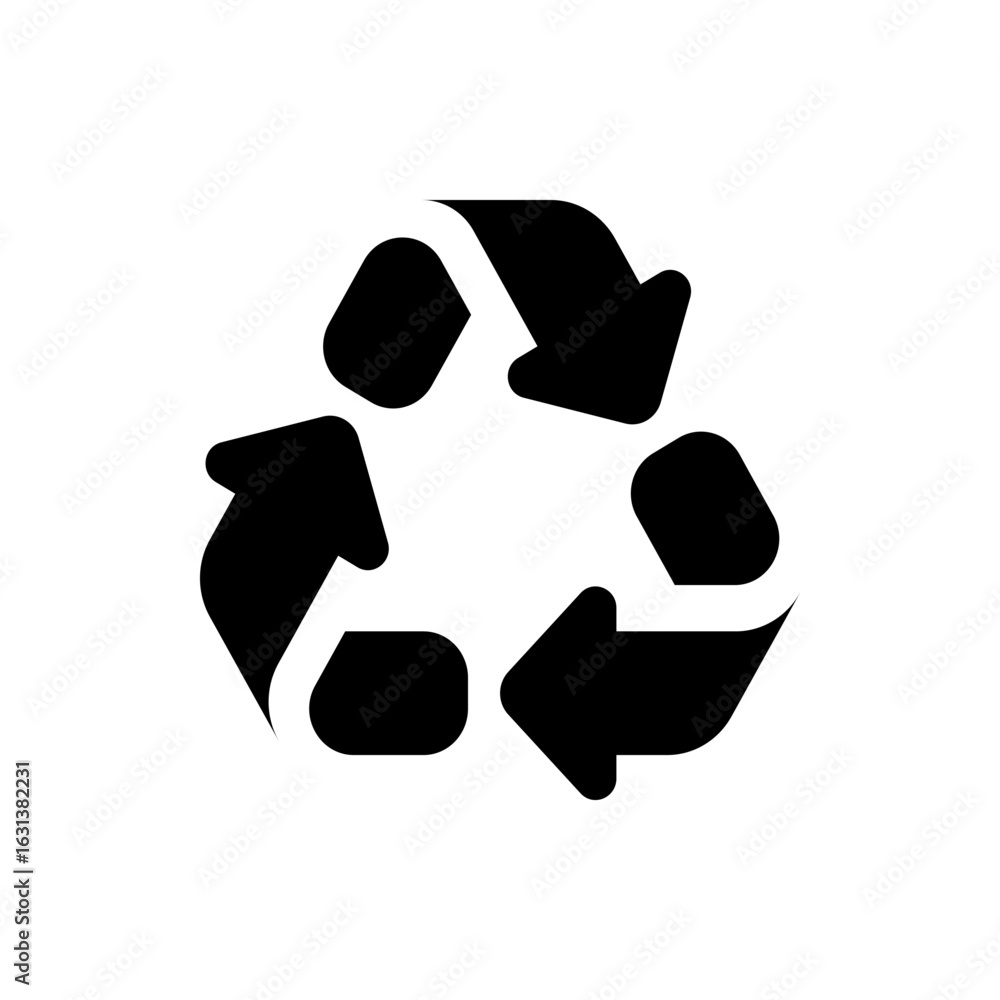Poster a simple black and white recycle symbol consisting of three arrows forming a triangular loop shape d