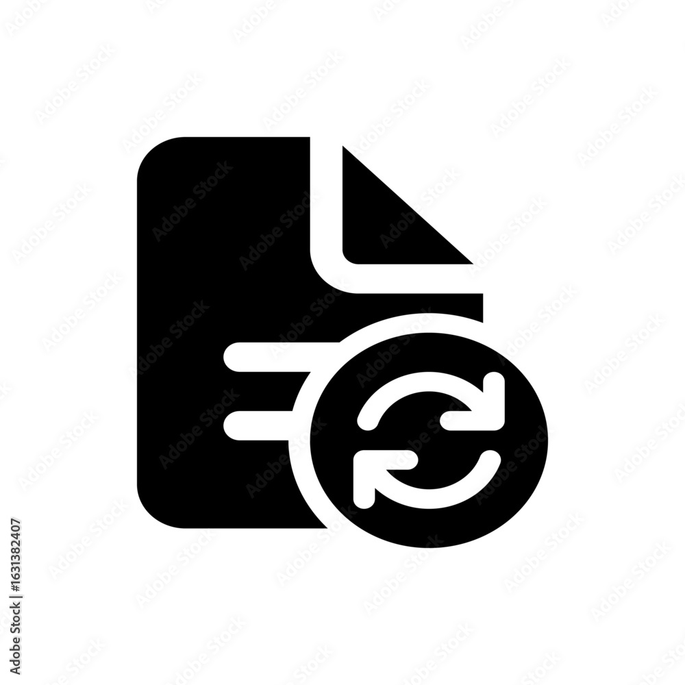 Poster black document icon with rounded corners and two circular arrows indicating refresh or update proces