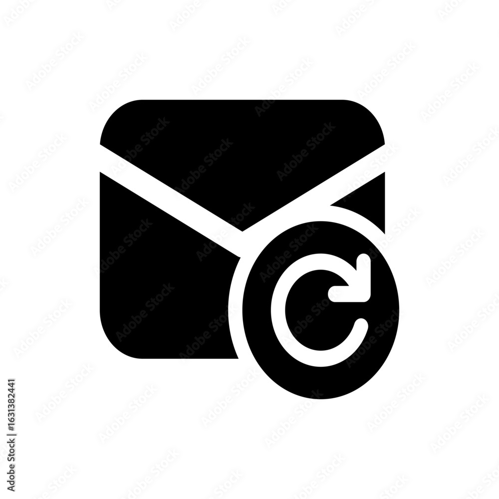 Poster black email envelope icon with a circular arrow indicating a refresh or resend action symbol design