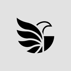 Elegant flying bird logo, a modern and minimalist icon with stylized wings.