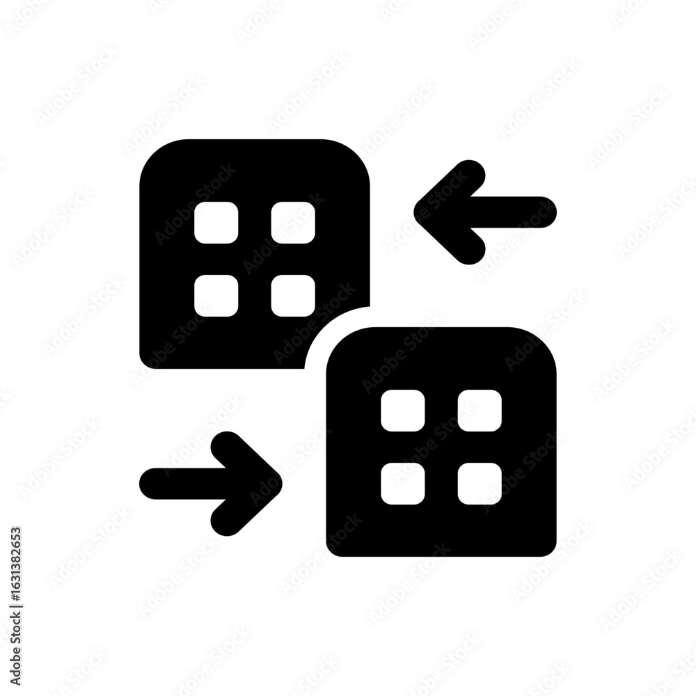Poster two black squares with rounded corners and four white squares inside each with left and right arrows