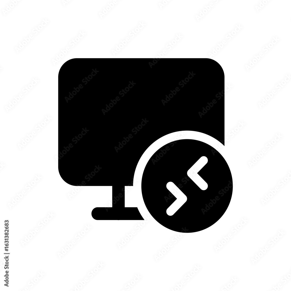 Poster black computer monitor icon with a circular arrow symbol indicating data transfer and connectivity s
