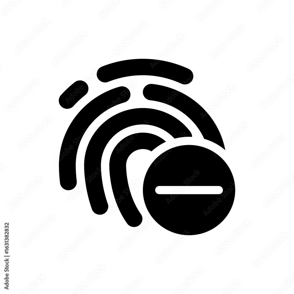Poster black fingerprint scan with a minus sign in a circle indicating removal or deletion of the fingerpri