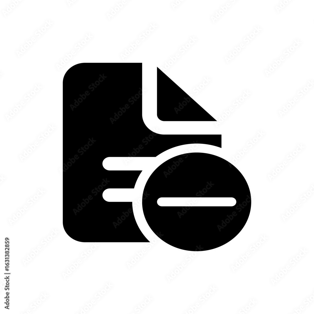 Poster document with a minus sign inside a circle indicating removal or deletion on a black background icon