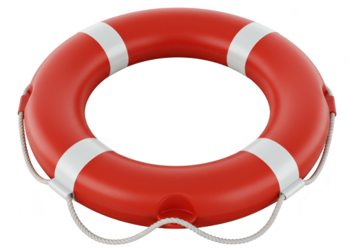 Red and white striped lifebuoy ring for safety and rescue isolated on transparent background