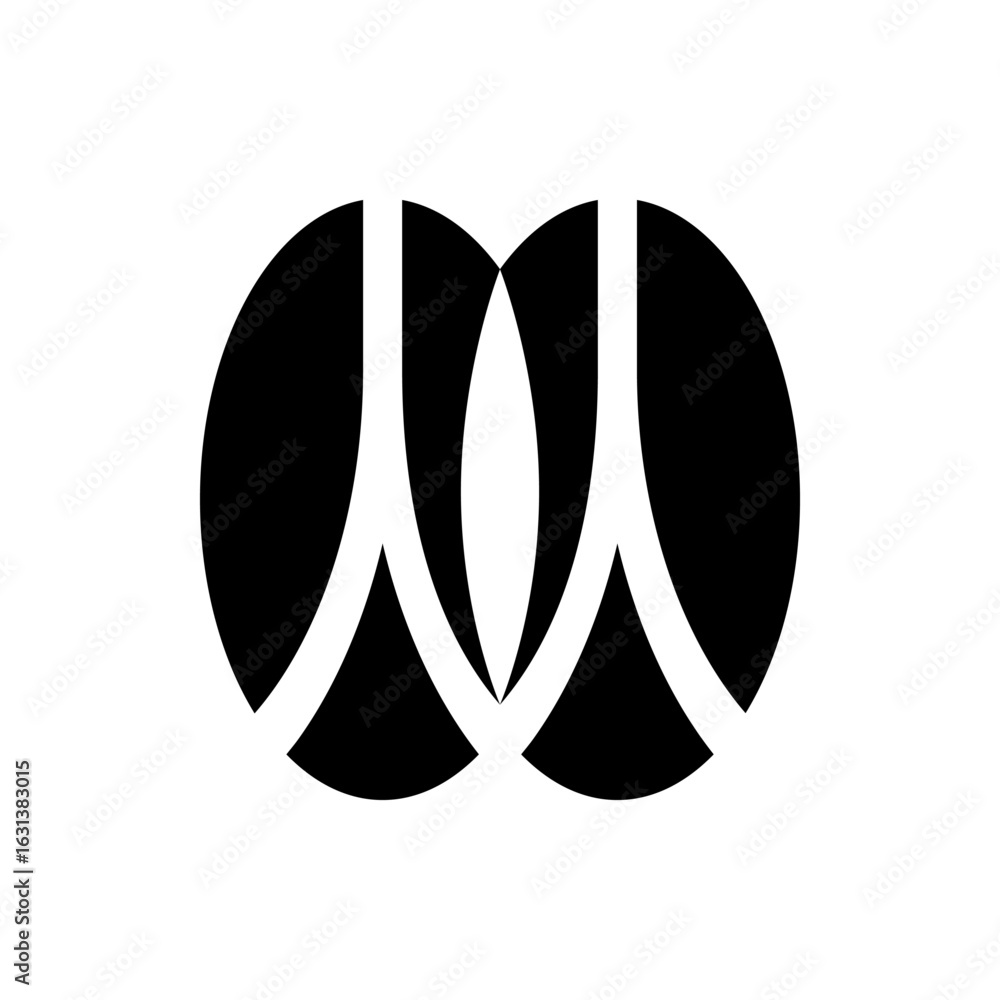 Poster abstract design featuring two overlapping black circles with white geometric shapes creating symmetr