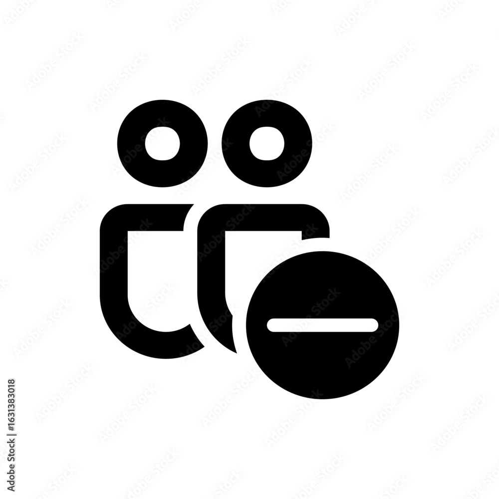 Poster black icon depicting two people figures with a minus sign in a circle overlapping them on the right 