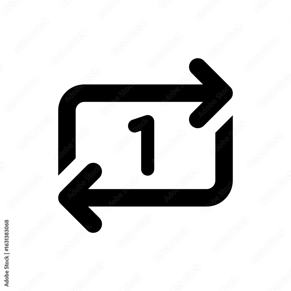 Poster rectangular shape with rounded corners and arrows and the number one inside a white background desig