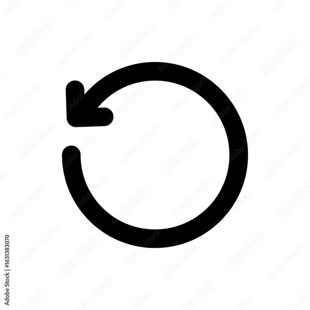 Poster black circular arrow pointing left indicating a refresh or reload action on a white background icon