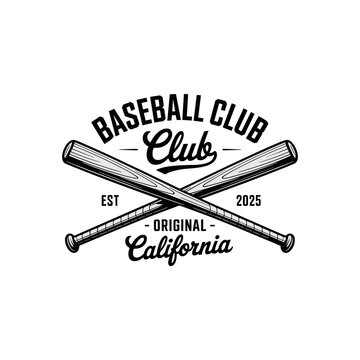 Retro Vintage Style Baseball Club Logo with Engraved Crossed Bats, Classic American Sport Emblem for Team, League, or Sportswear Branding